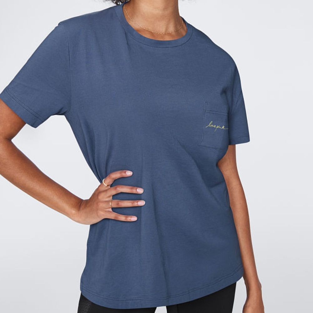 VS PINK Campus Short Sleeve Tee M NIP Blue